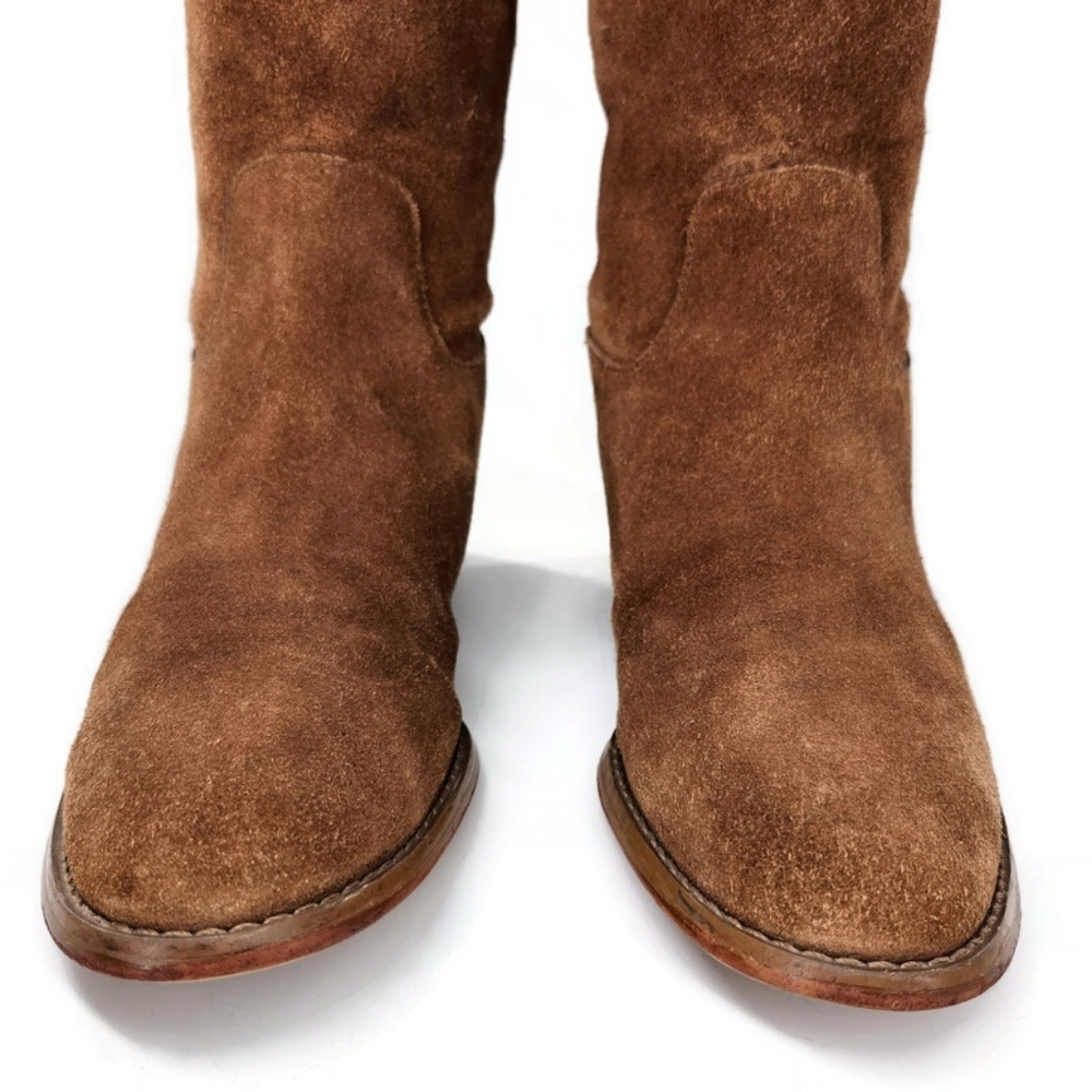 Michael Kors Regina Tan Brown Suede Pull-On Tall Over-The-Knee Flat Riding Boots - Picture 8 of 13